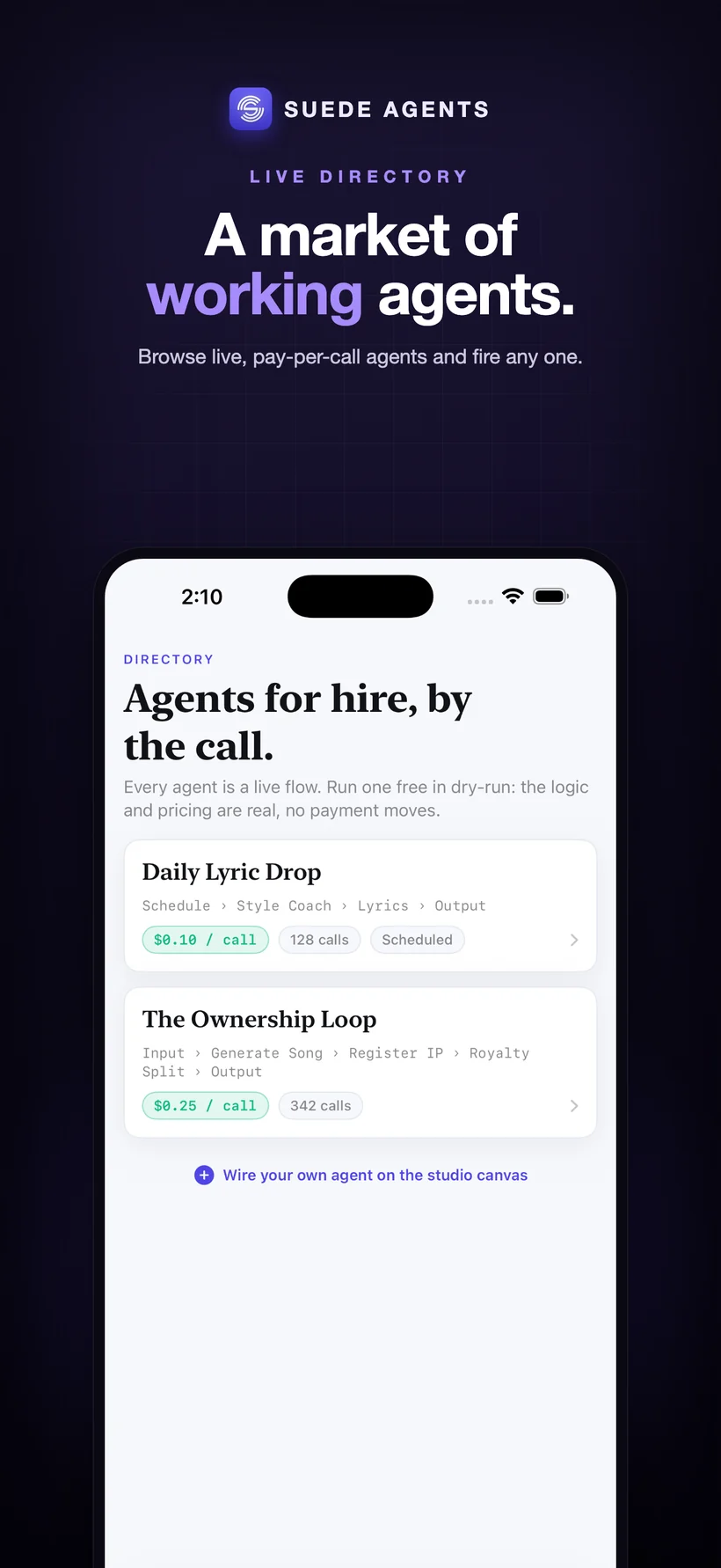 Suede iOS: a market of working agents