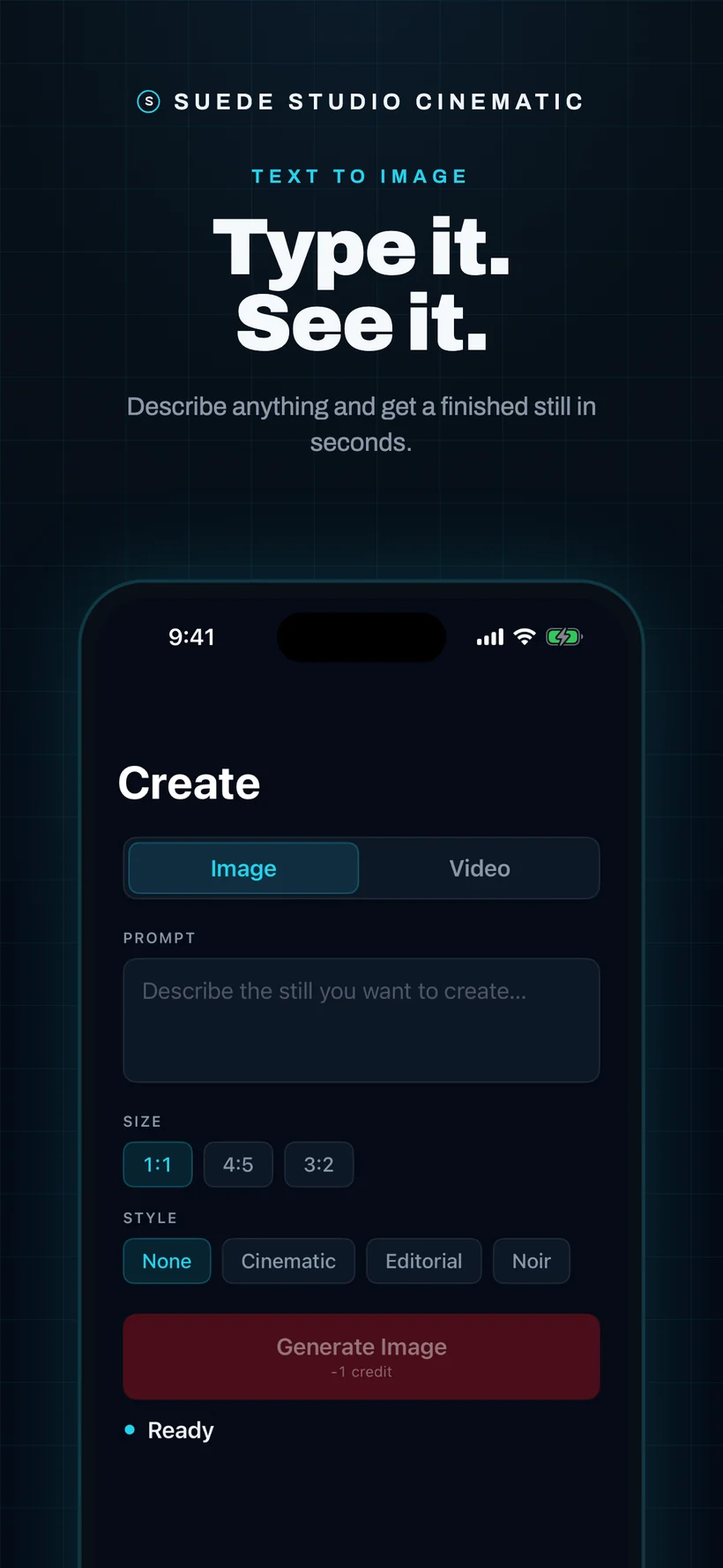Suede iOS: type it, see it — the create flow