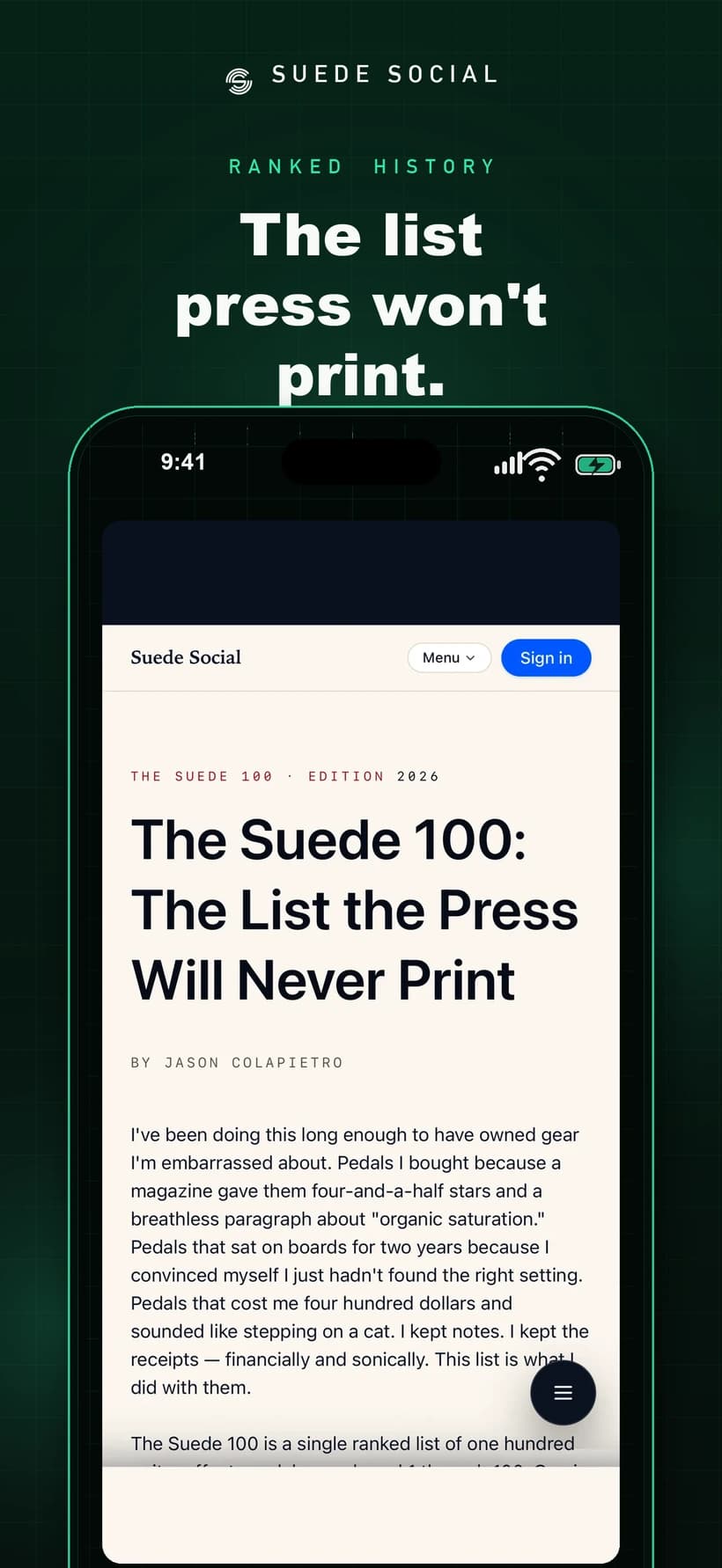 Suede Social app: Suede 100 ranked history screen