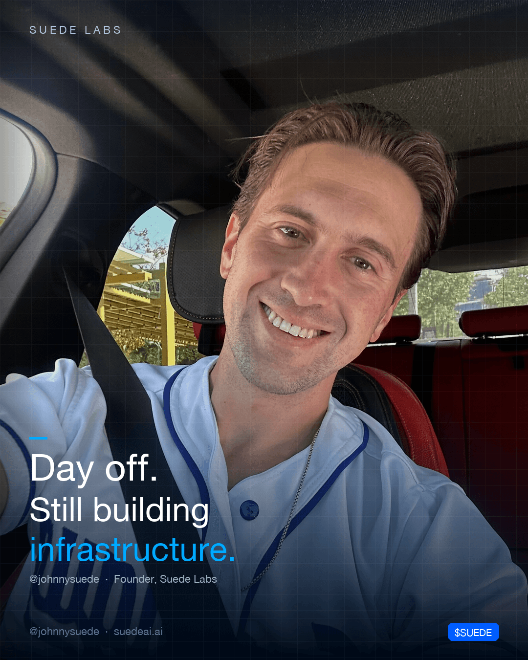 Jason Colapietro Suede Labs AI founder visual for creative IP ownership, music rights, creator infrastructure, and IP provenance: Day Off Building Infrastructure.