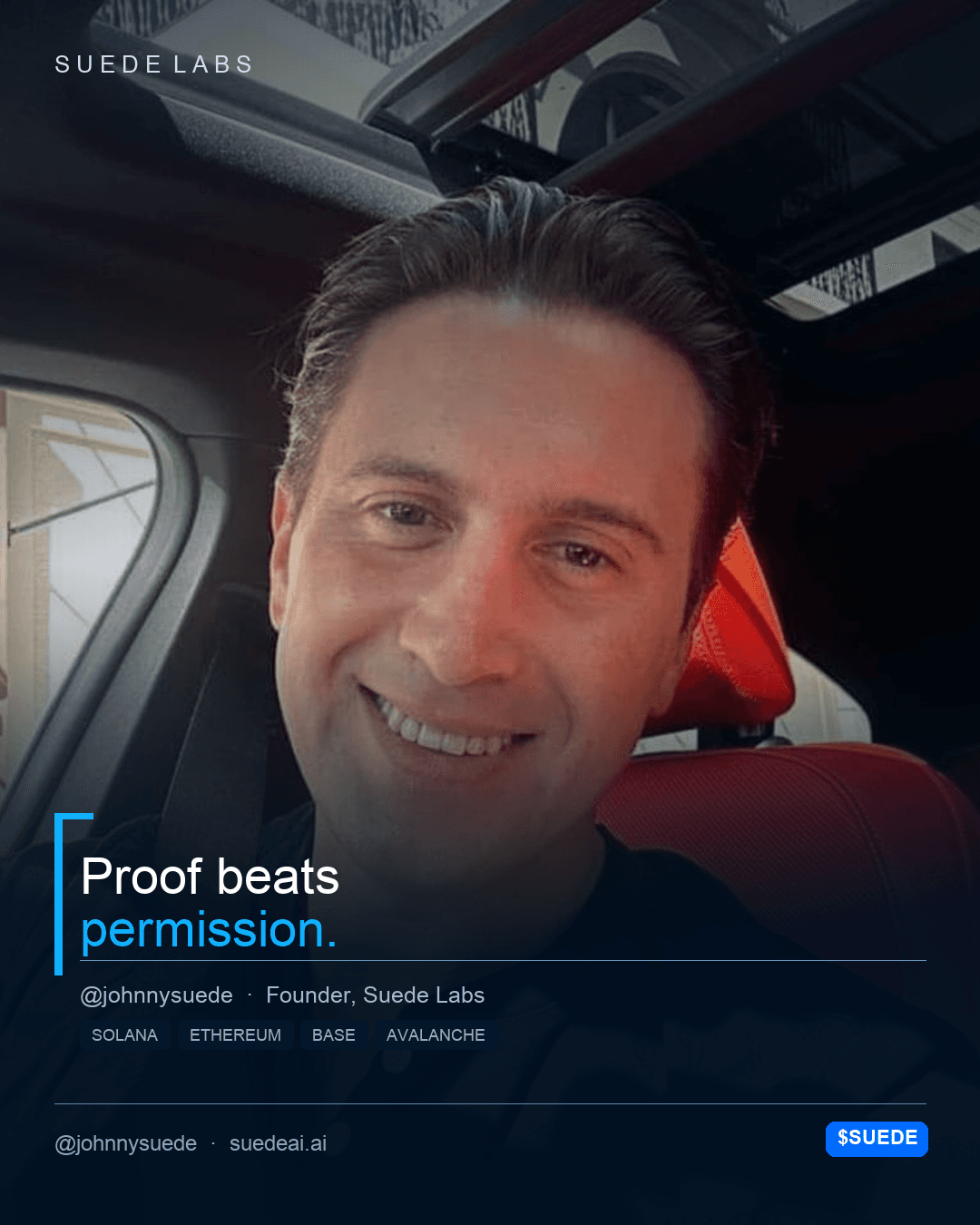 Jason Colapietro Suede Labs AI founder visual for creative IP ownership, music rights, creator infrastructure, and IP provenance: Profile Proof.